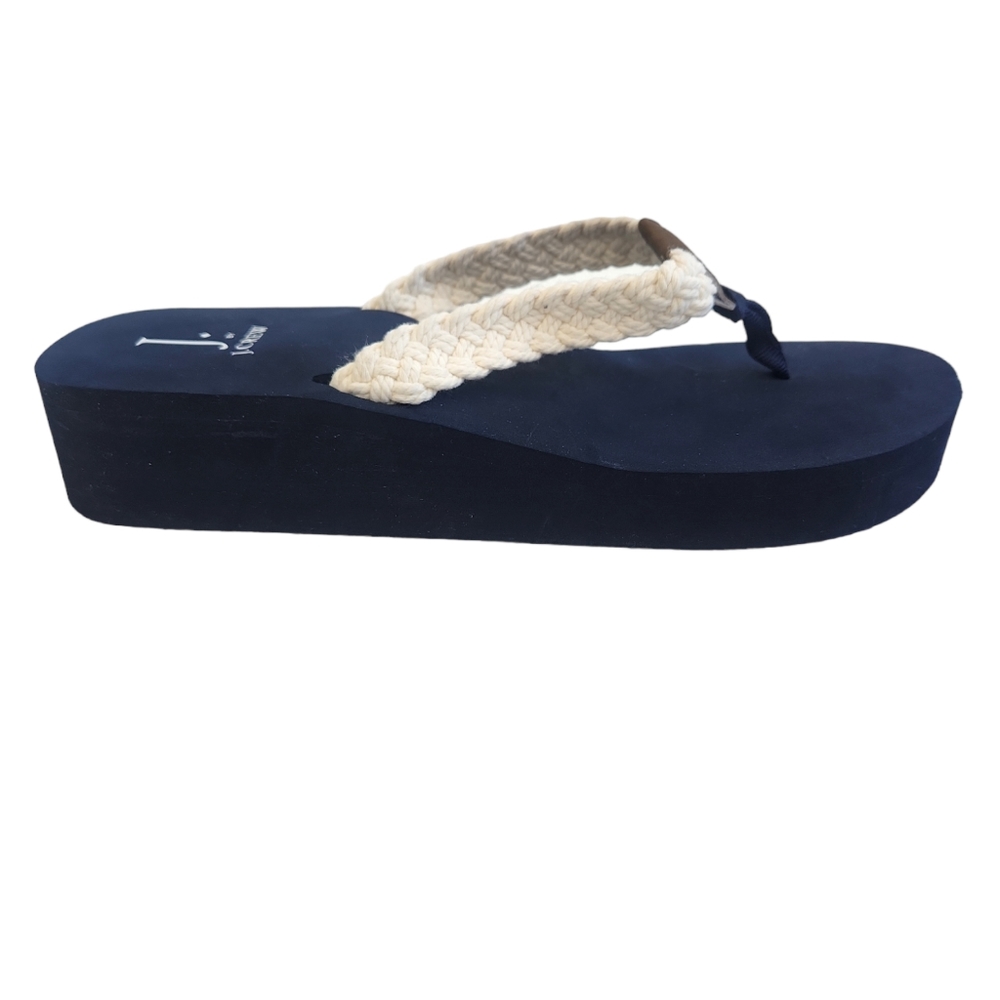 J.Crew Nautical Blue White Woven Rope Platform Wedge Sandal Sz 10